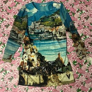 Scenic Print Long Sleeve Dress